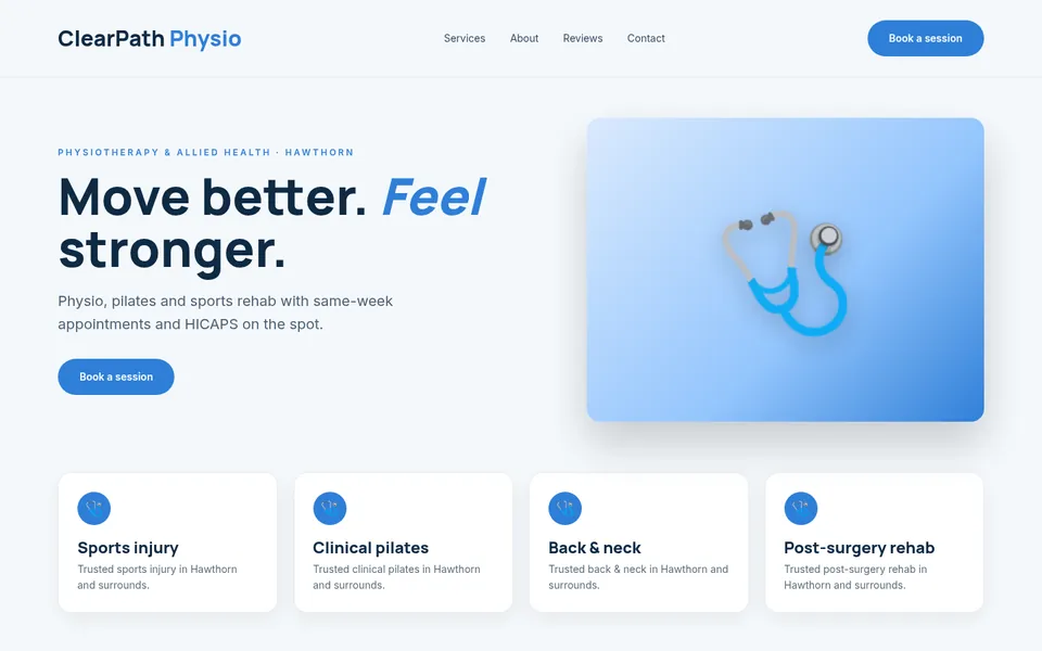 ClearPath Physio sample homepage