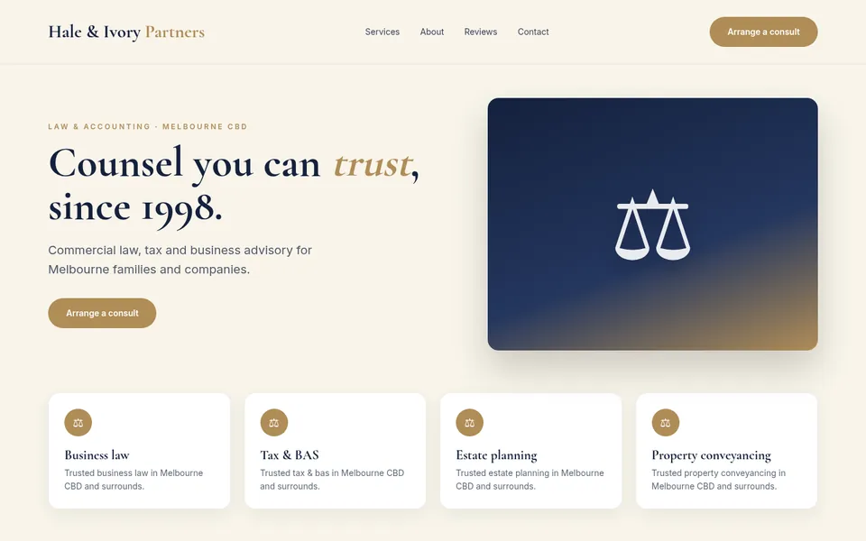 Hale & Ivory Partners sample homepage