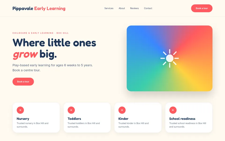Pippavale Early Learning sample homepage